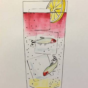 Playful Drawings of Cocktails with Fish by Kanta Yokoyama