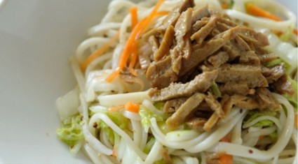 Udon Salad with Seitan and Sweet Mustard Sauce